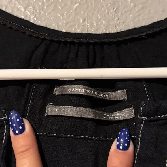 Anthropologie Black Mini Dress with White Stitching - Picture 5 of 7